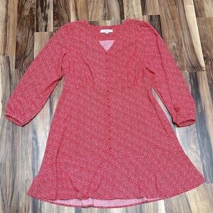 LOFT v-neck dress in red with little hearts size 12